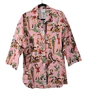 Original Cowboy Pajamas Shirt Gown Large Medium Pink Western Texas Retro Horses